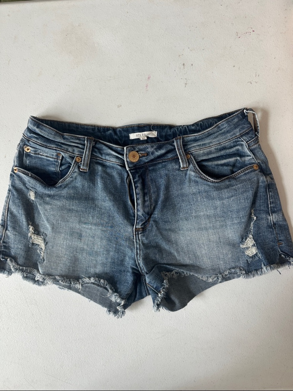 STS Blue Washed Blue Distressed Denim Shorts